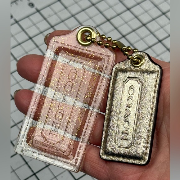 Coach Metallic Med and Large Clear and Glitter Gold Hang Tags - Picture 2 of 6
